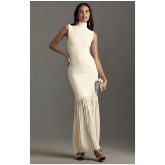 Anthropologie BLITHE Fitted Twofer Maxi Dress Sz Lg Ivory - Picture 1 of 8